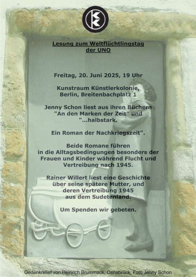 Lesung zum Weltflüchtlingstag am 20.6.2025 um 19 Uhr im Kunstraum Künstlerkolonie, Breitenbachplatz 1